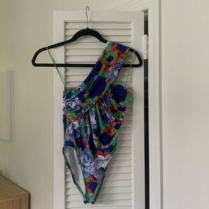 NWT ZARA Floral Asymmetrical One Shoulder Bodysuit